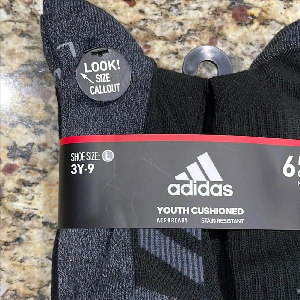 Adidas Youth Cushioned Crew Socks - Black 6 pack